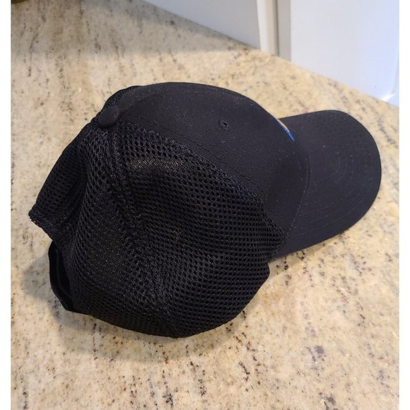 Black Hat Cap Adjustable Strap Mesh Back Red Blue Yellow Sailboat Nautical Boat - Picture 4 of 7